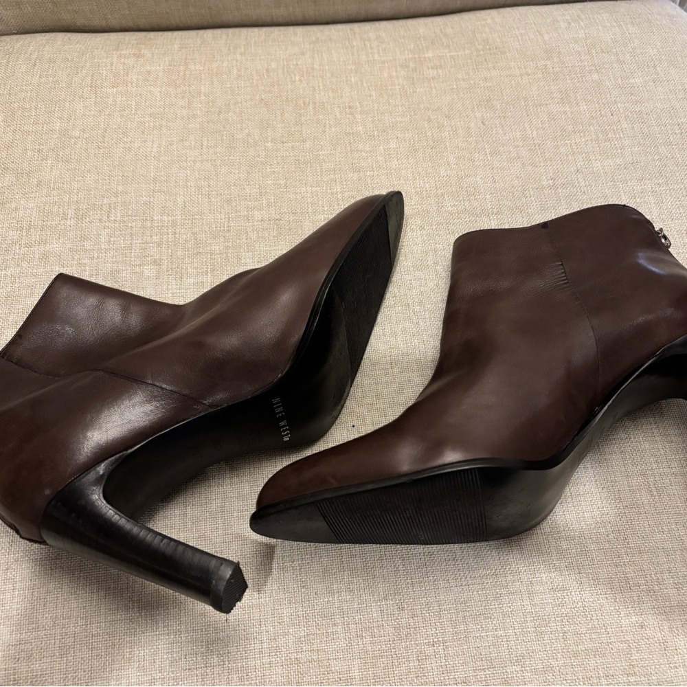 Vintage Nine West Espresso Brown Genuine Leather Ankle Heel Boots 90s Office - Picture 5 of 15